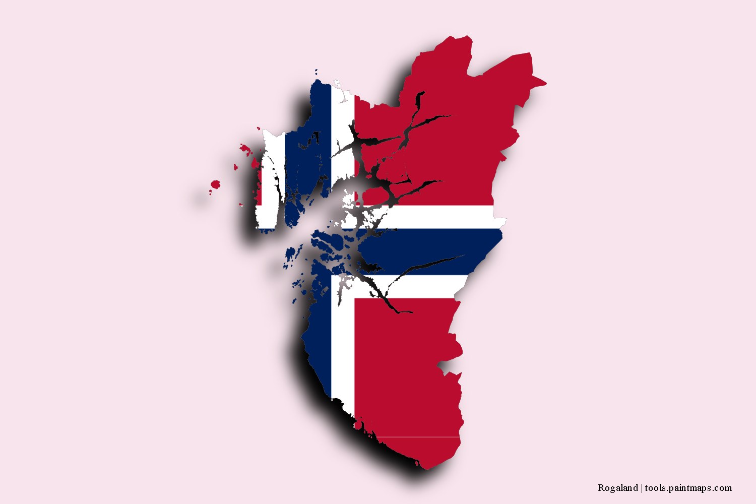 Mapa de la bandera de Rogaland con efecto de sombra 3D