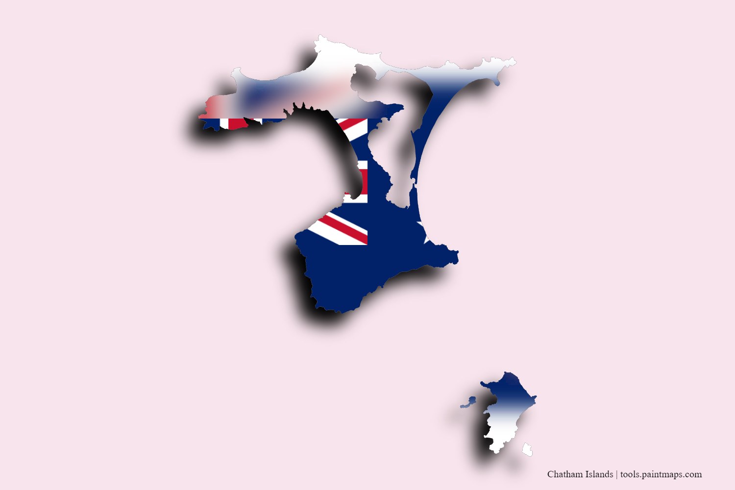 flag map of Chatham Islands with 3D shadow effect