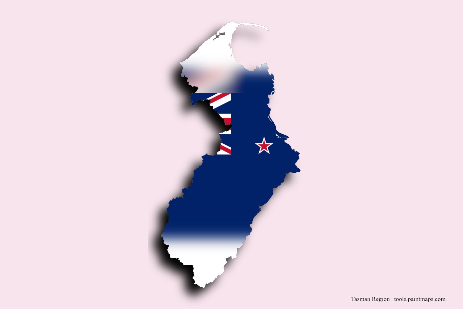 Mapa de la bandera de Tasman Region con efecto de sombra 3D