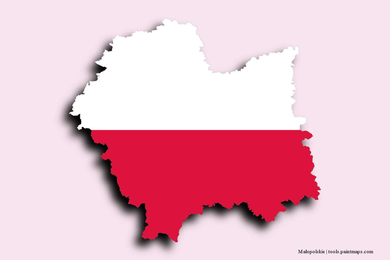 flag map of Lesser Poland Voivodeship with 3D shadow effect