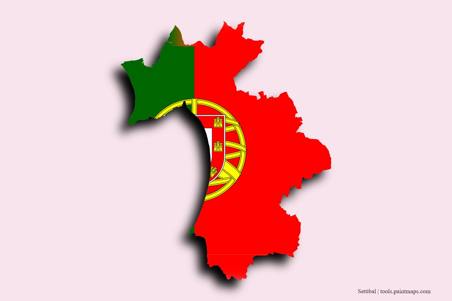 flag map of Setúbal District with 3D shadow effect