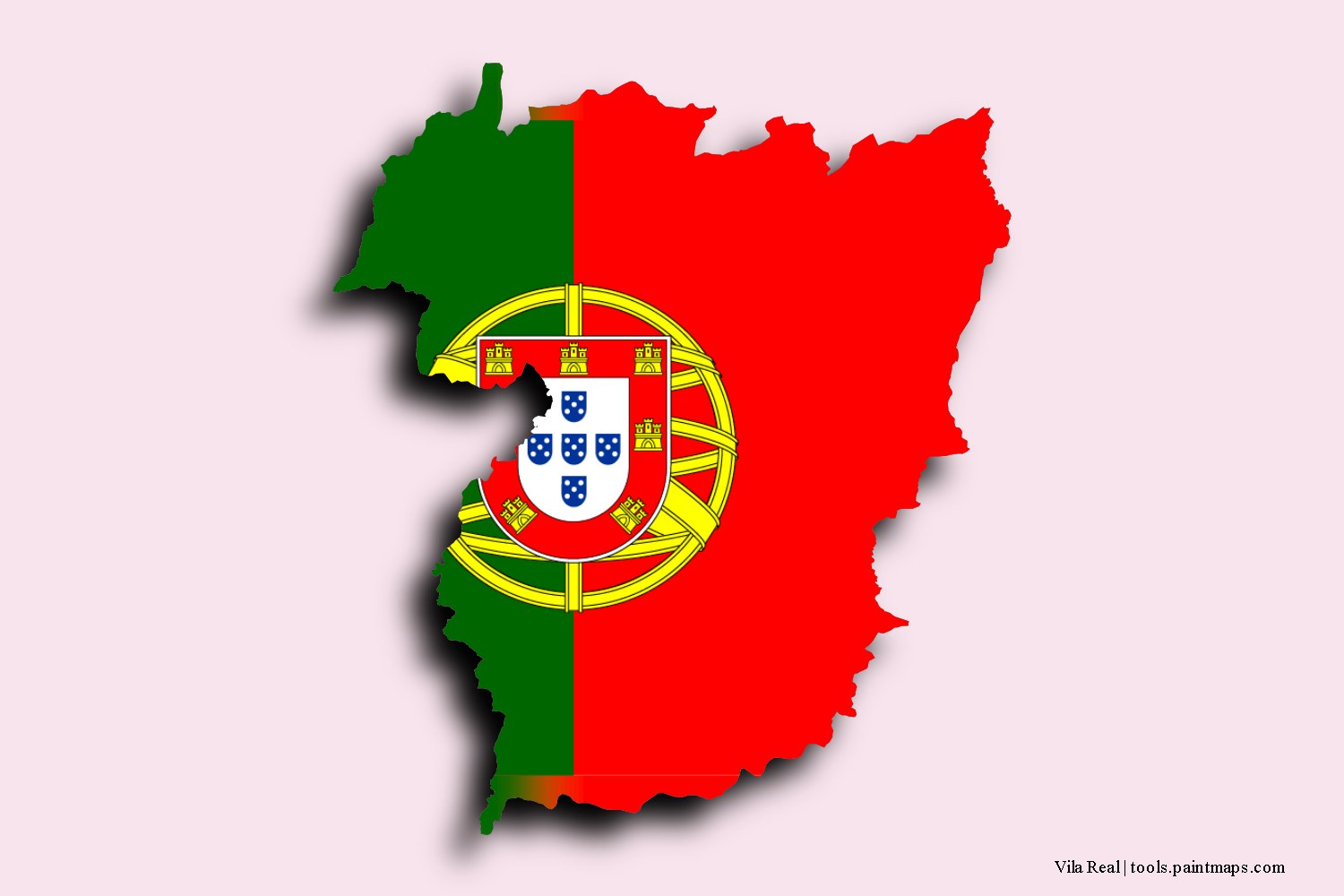 flag map of Vila Real with 3D shadow effect