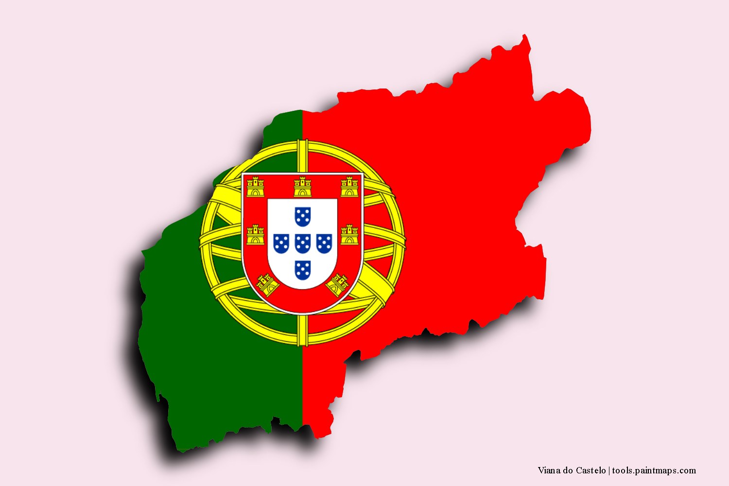 flag map of Viana do Castelo with 3D shadow effect