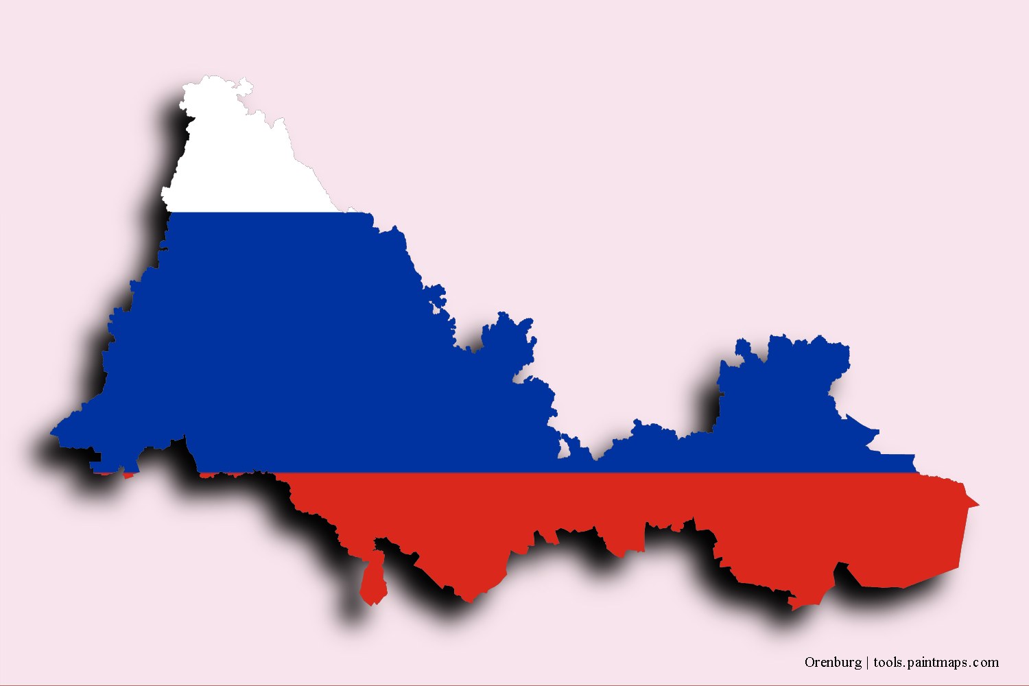 Mapa de la bandera de Orenburg con efecto de sombra 3D