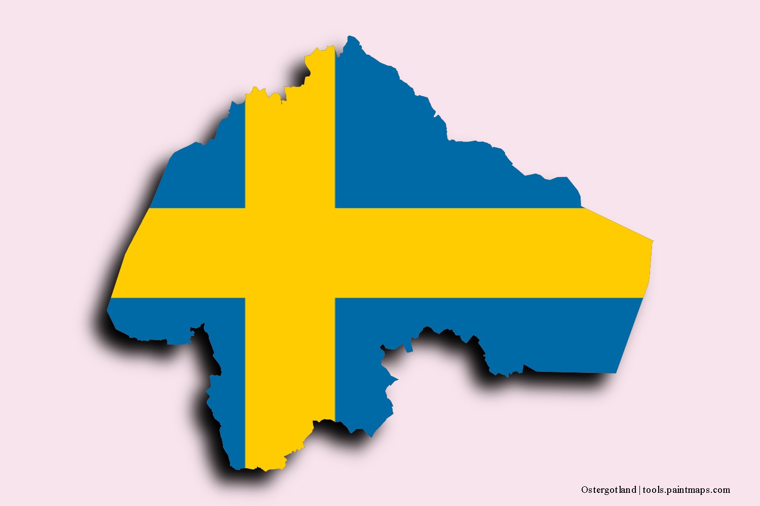 Mapa de la bandera de Ostergotland con efecto de sombra 3D