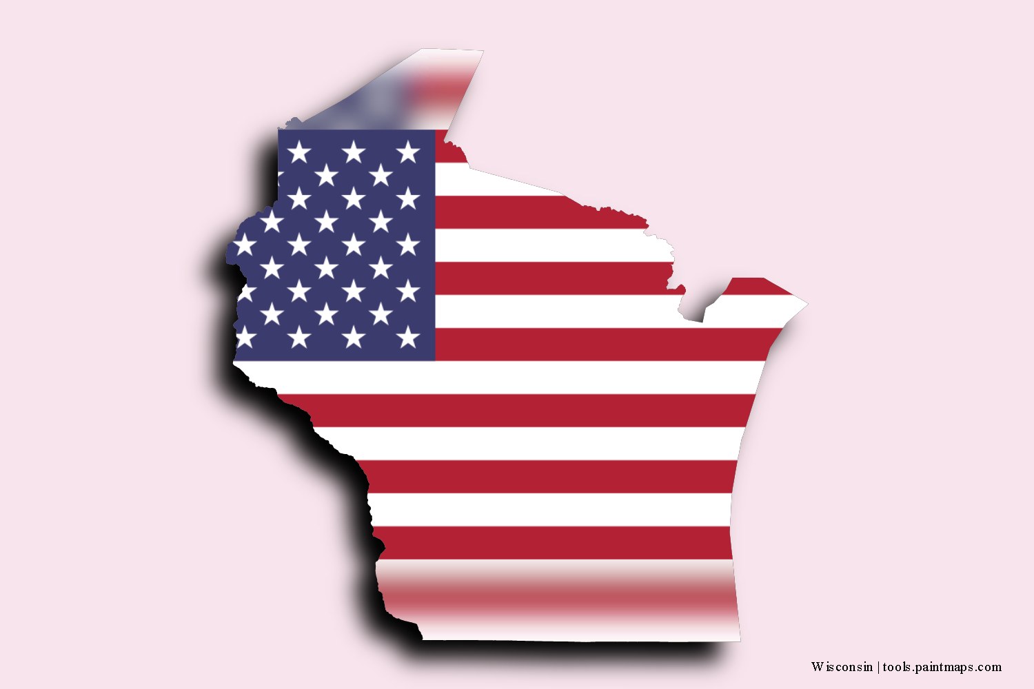 Mapa de la bandera de Wisconsin con efecto de sombra 3D