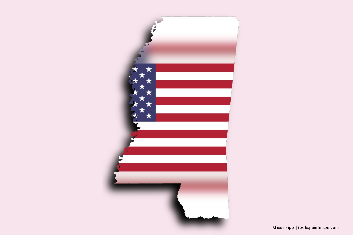 flag map of Mississippi with 3D shadow effect