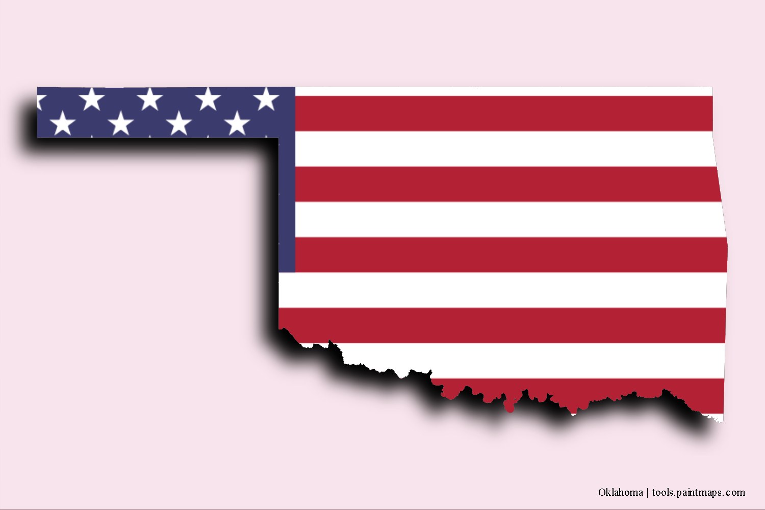 flag map of Oklahoma with 3D shadow effect