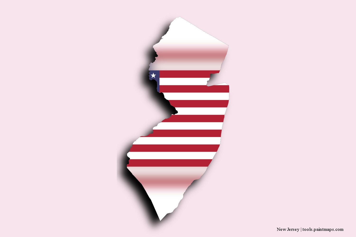 flag map of New Jersey with 3D shadow effect