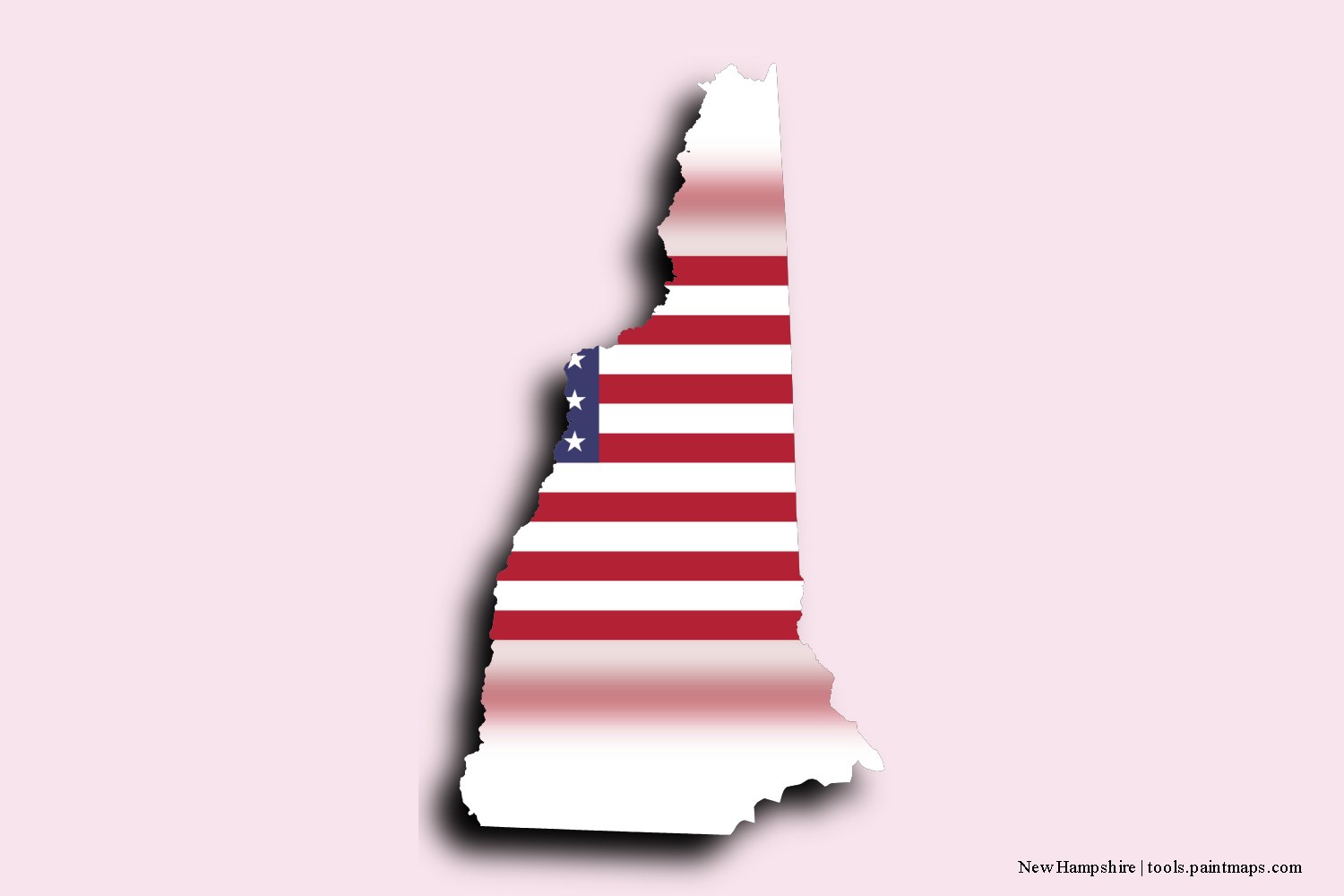 flag map of New Hampshire with 3D shadow effect