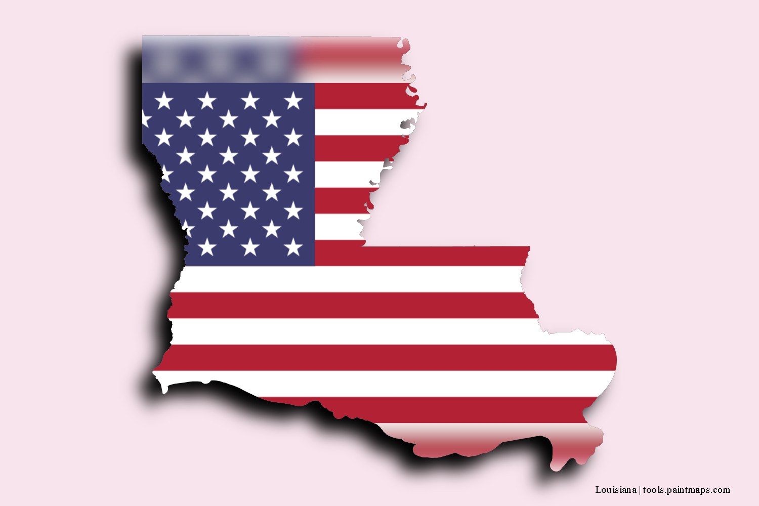 flag map of Louisiana with 3D shadow effect