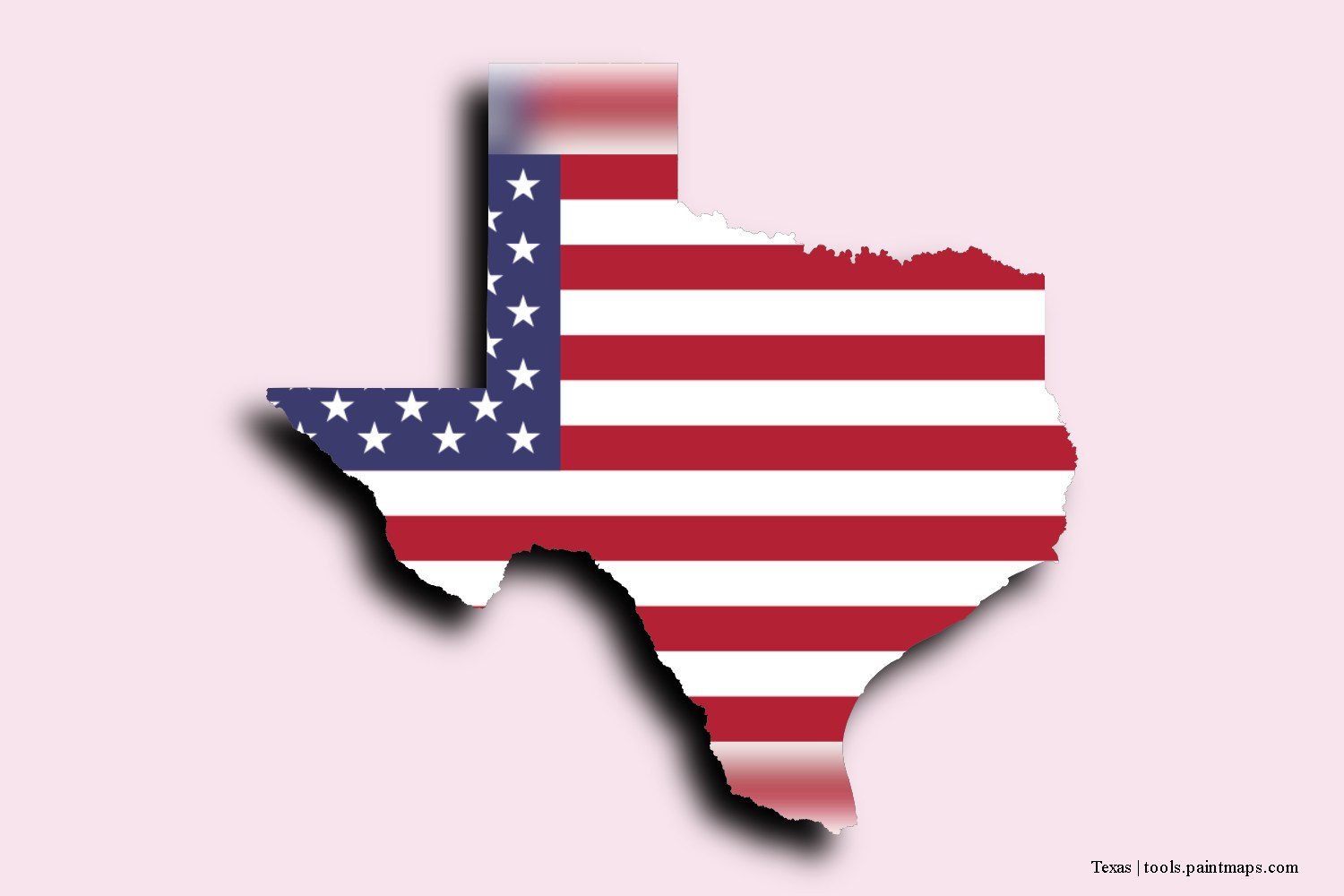 flag map of Texas with 3D shadow effect