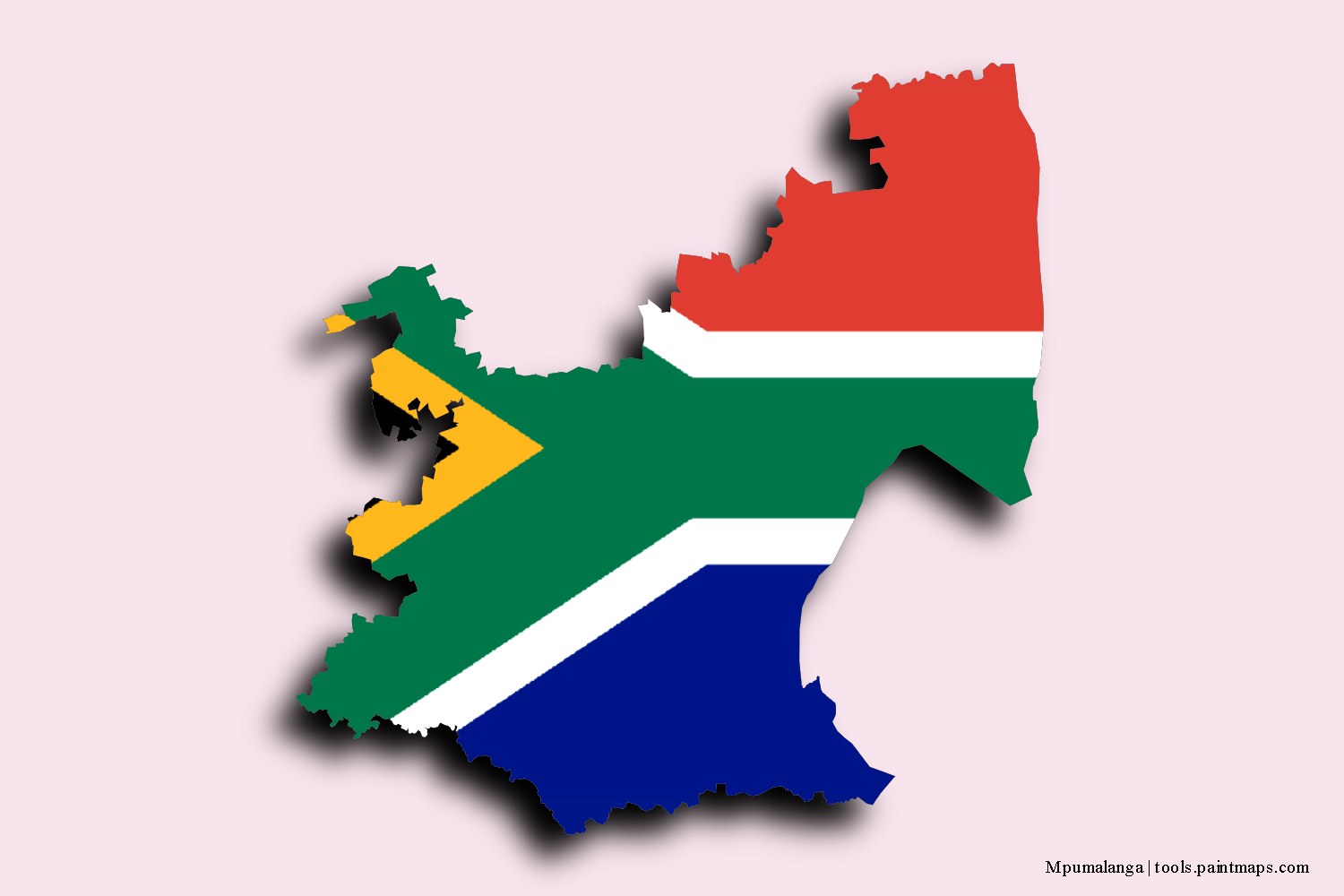 flag map of Mpumalanga with 3D shadow effect