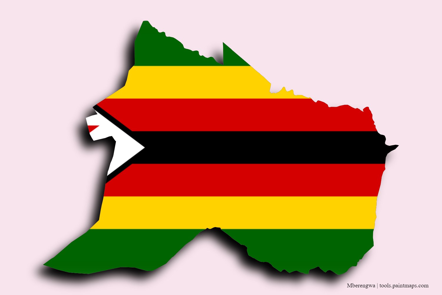 flag map of Mberengwa District with 3D shadow effect