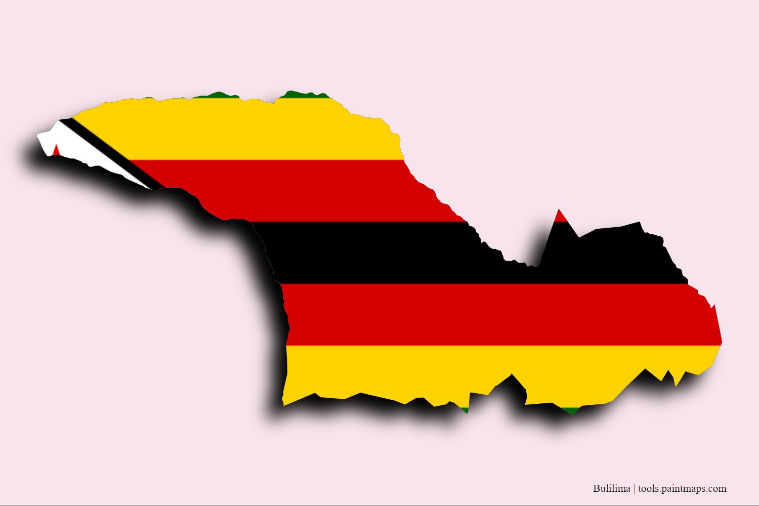 flag map of Bulilimamangwe District with 3D shadow effect