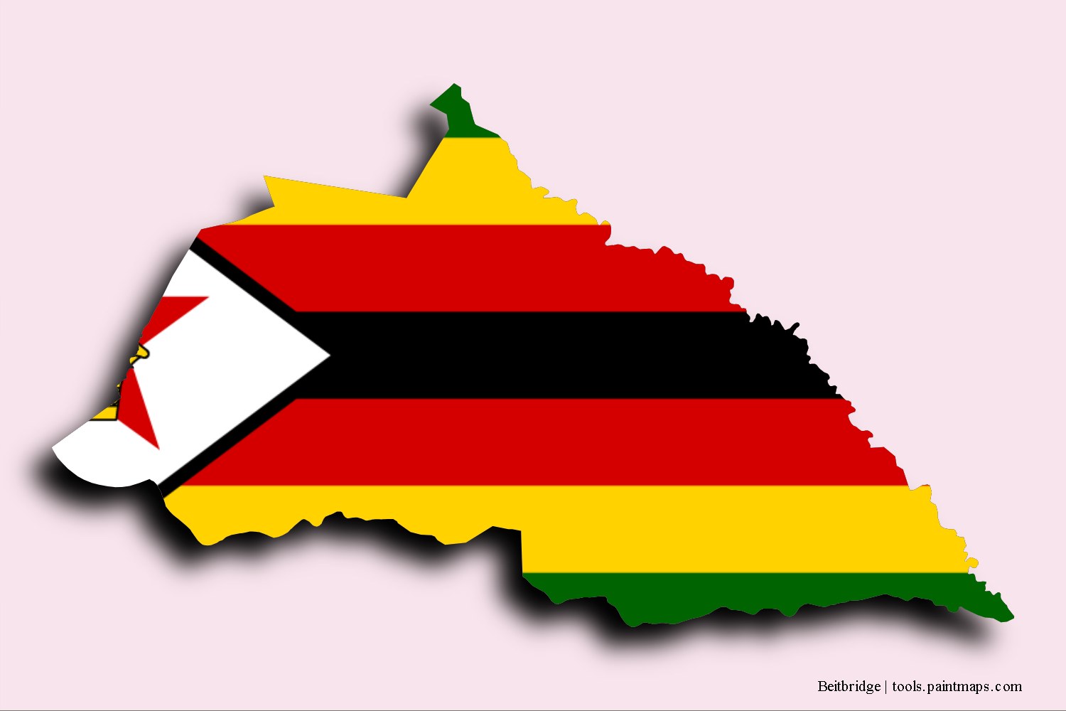 flag map of Beitbridge District with 3D shadow effect