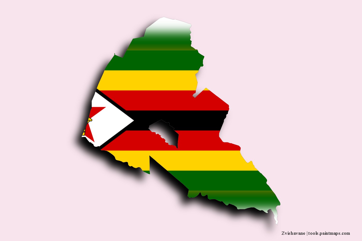 flag map of Zvishavane District with 3D shadow effect