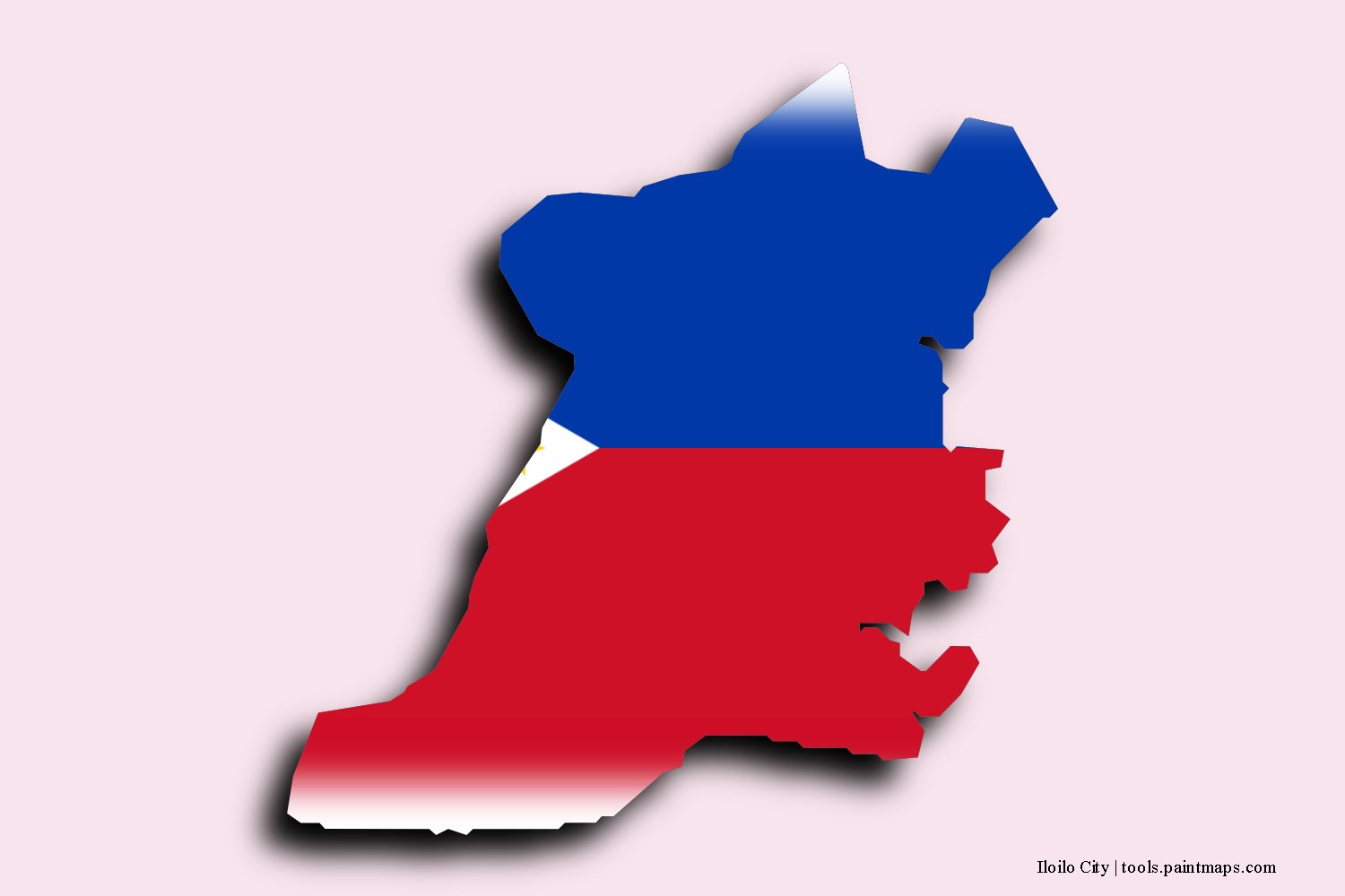 flag map of Iloilo City with 3D shadow effect