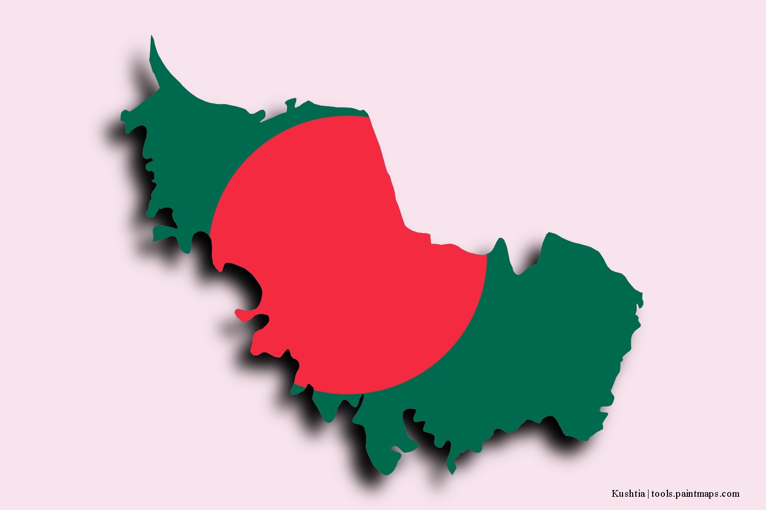 Mapa de la bandera de Kushtia con efecto de sombra 3D