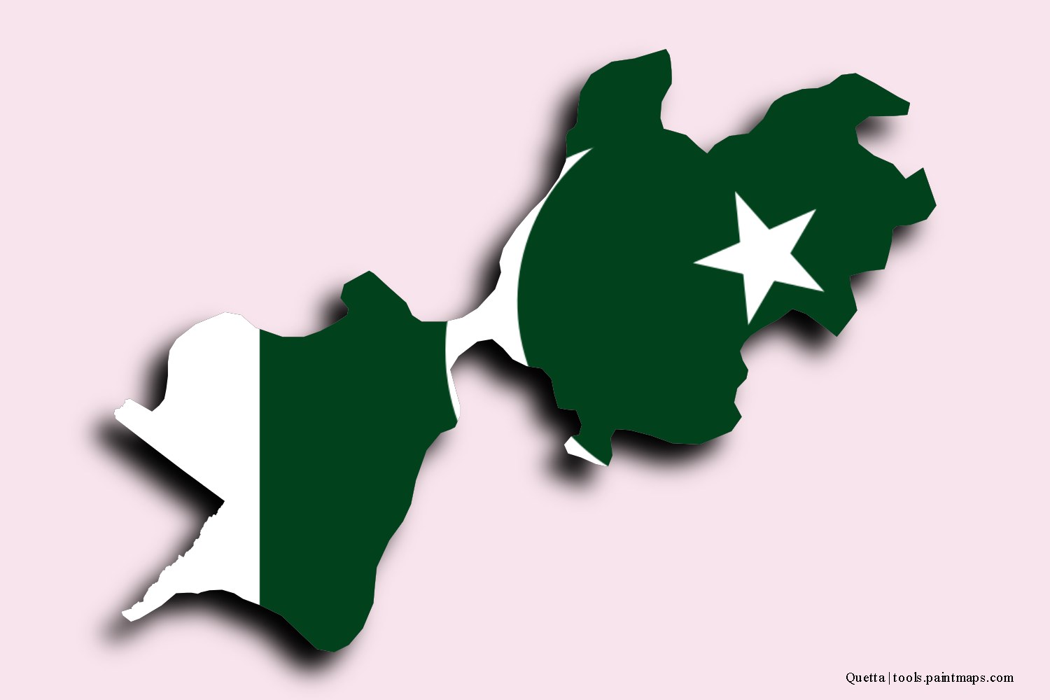 flag map of Quetta with 3D shadow effect