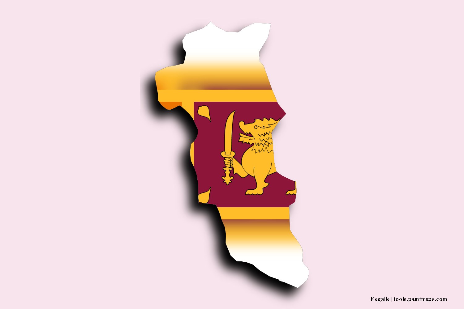 flag map of Kegalle with 3D shadow effect