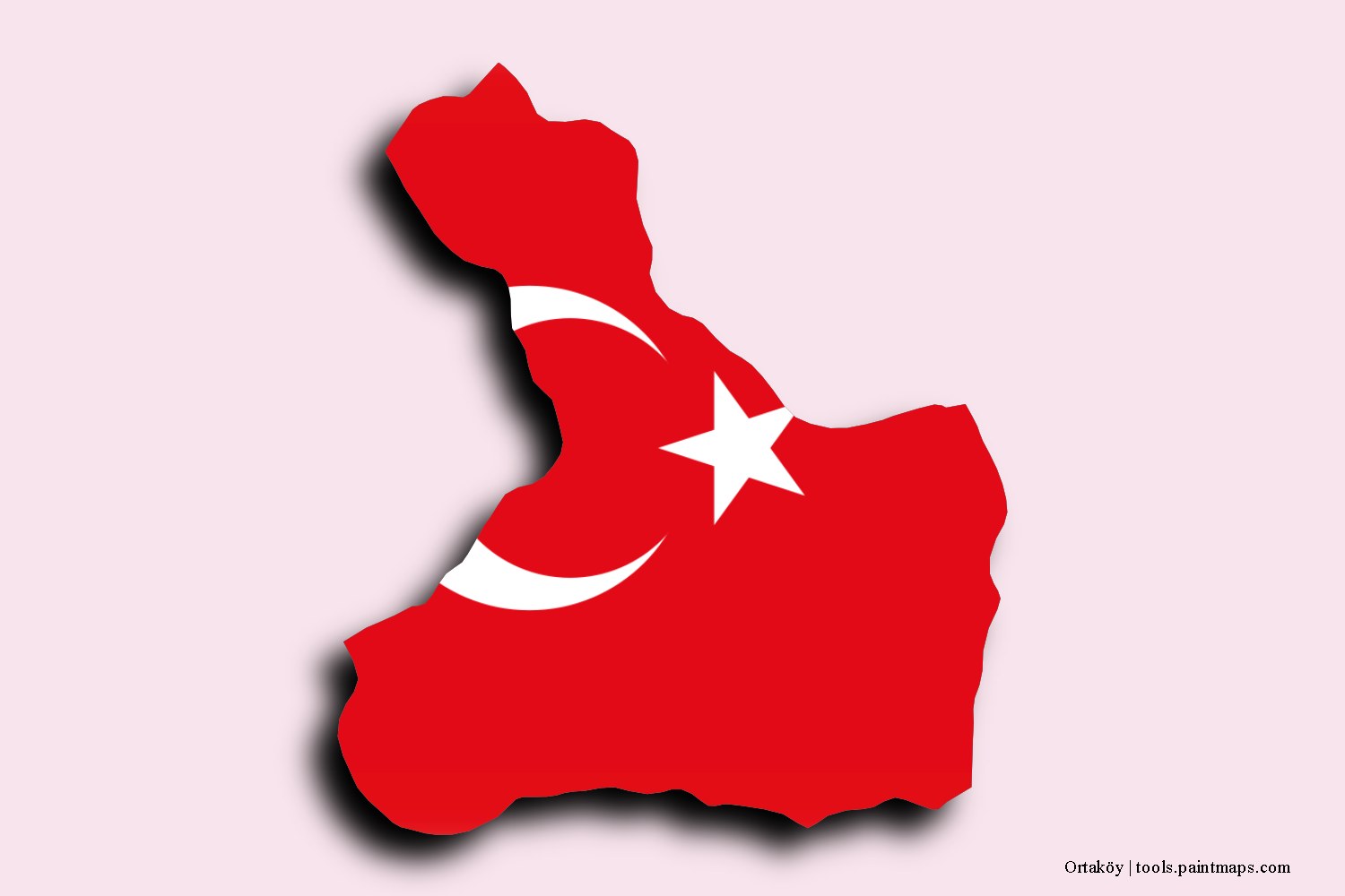 flag map of Ortaköy with 3D shadow effect