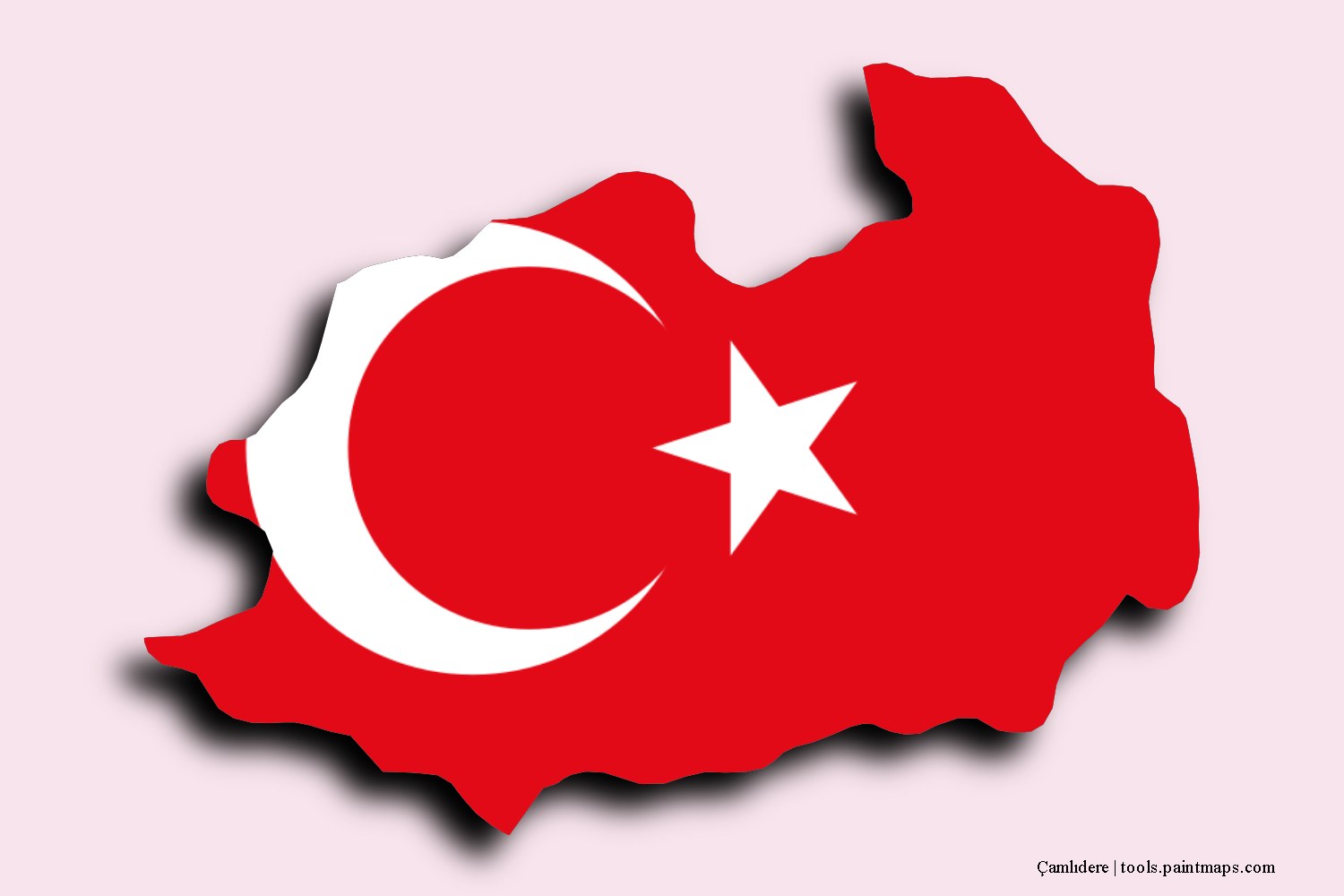 flag map of Çamlıdere with 3D shadow effect