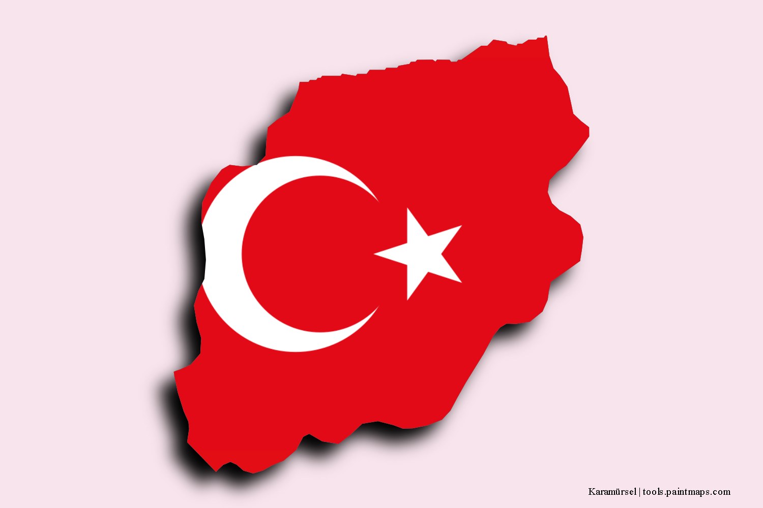 flag map of Karamürsel with 3D shadow effect