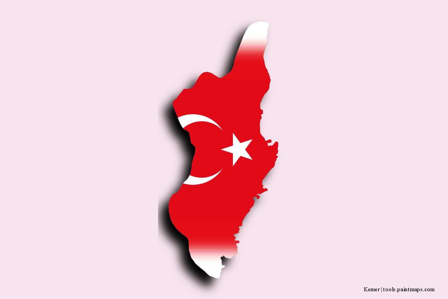 flag map of Kemer with 3D shadow effect