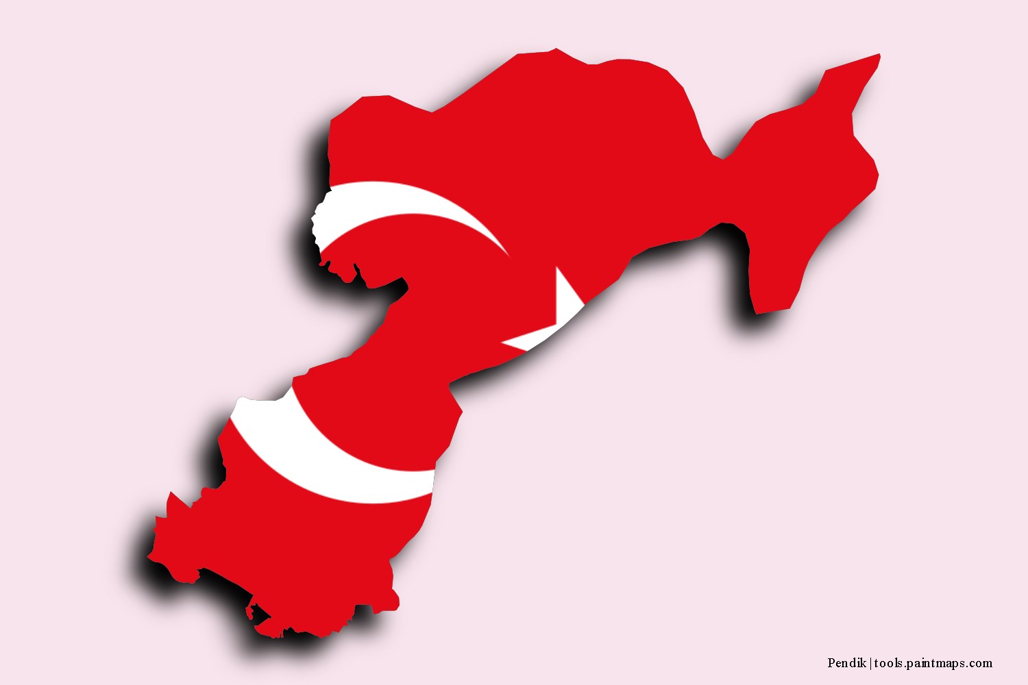 flag map of Pendik with 3D shadow effect