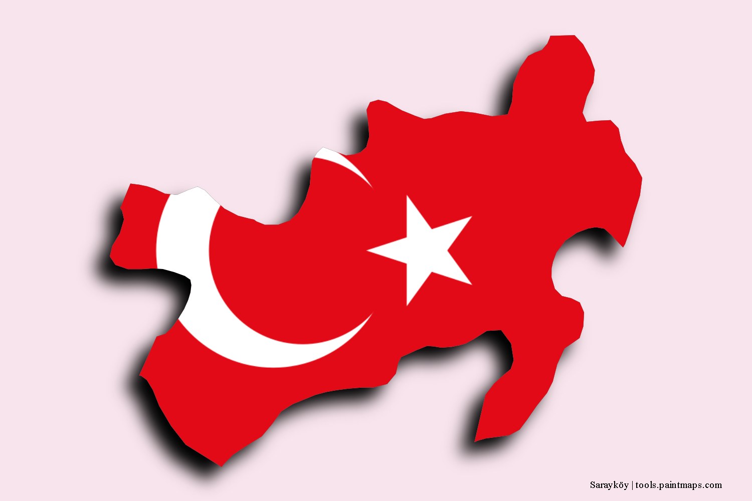 flag map of Sarayköy with 3D shadow effect