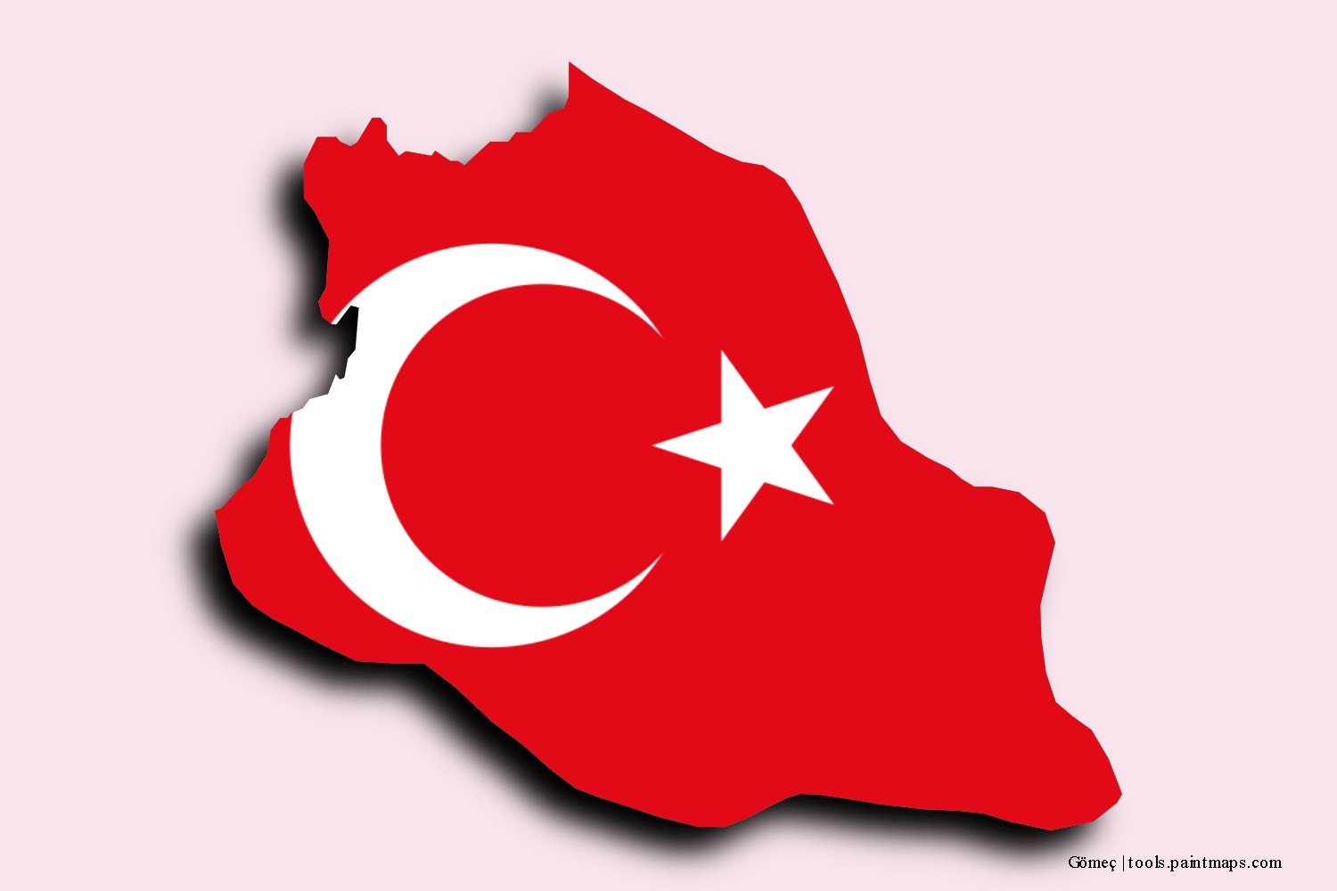 flag map of Gömeç with 3D shadow effect