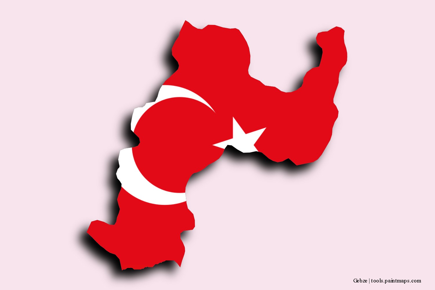 flag map of Gebze with 3D shadow effect