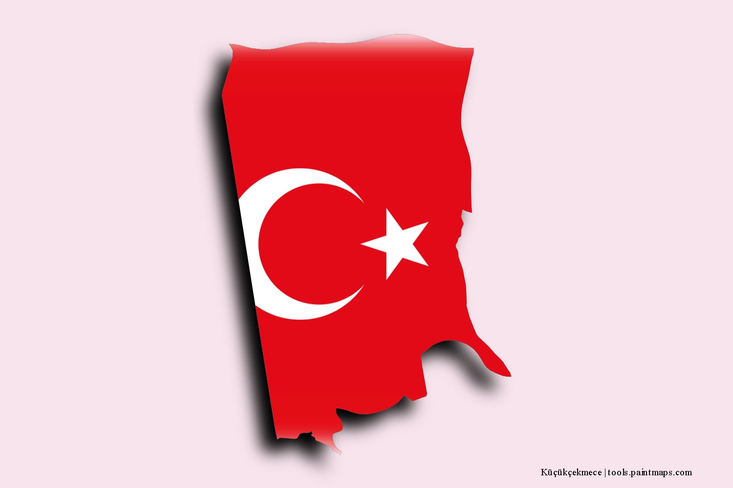 flag map of Küçükçekmece with 3D shadow effect