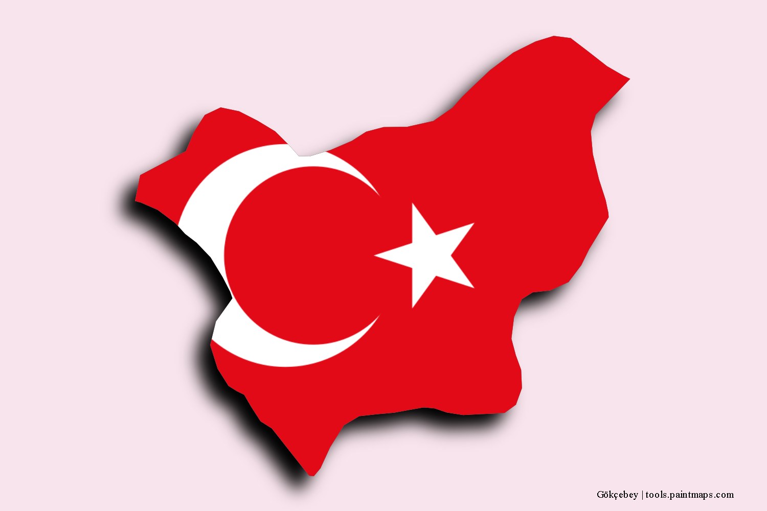 flag map of Gökçebey with 3D shadow effect