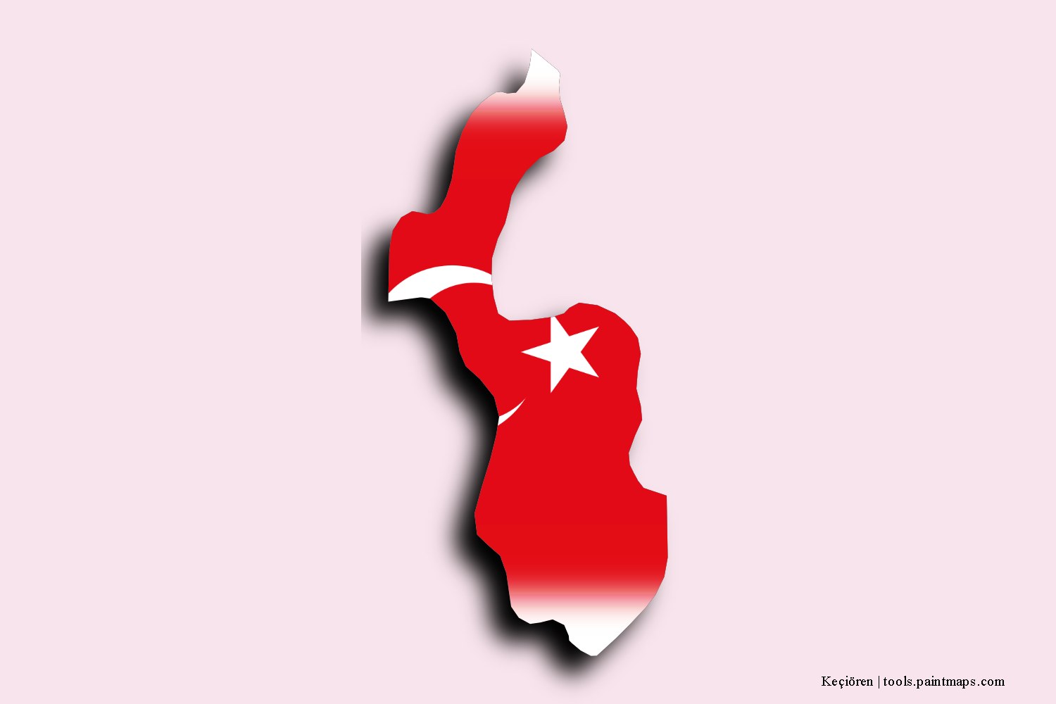 flag map of Keçiören with 3D shadow effect