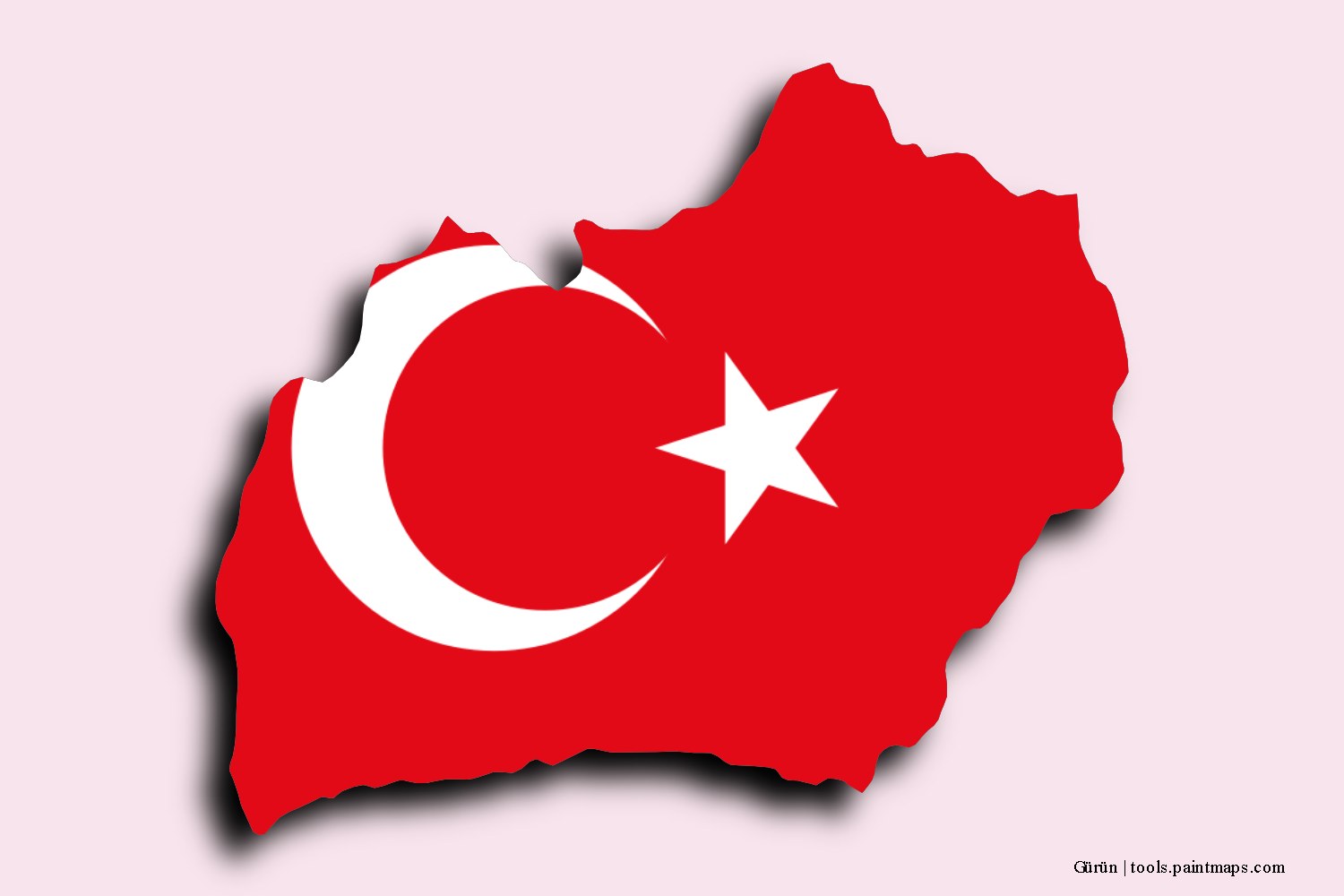 flag map of Gürün with 3D shadow effect