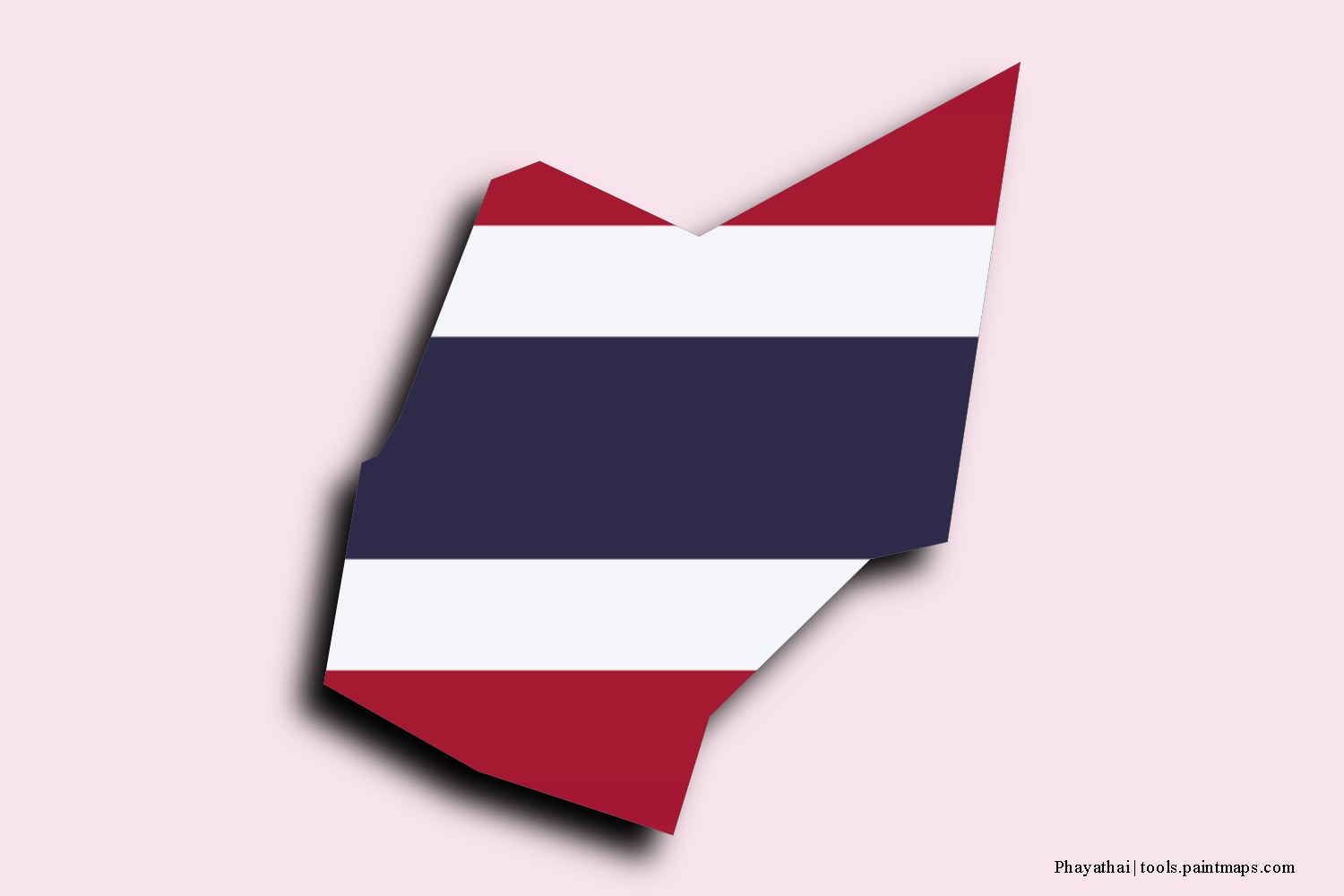 flag map of Phaya Thai with 3D shadow effect