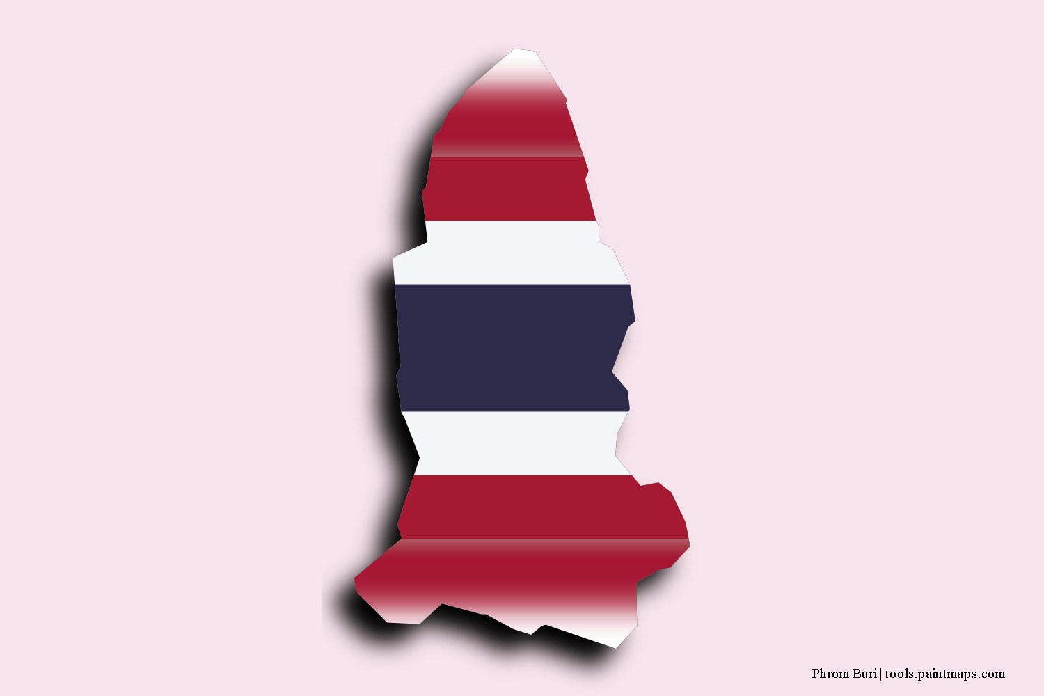 flag map of Phrom Buri with 3D shadow effect