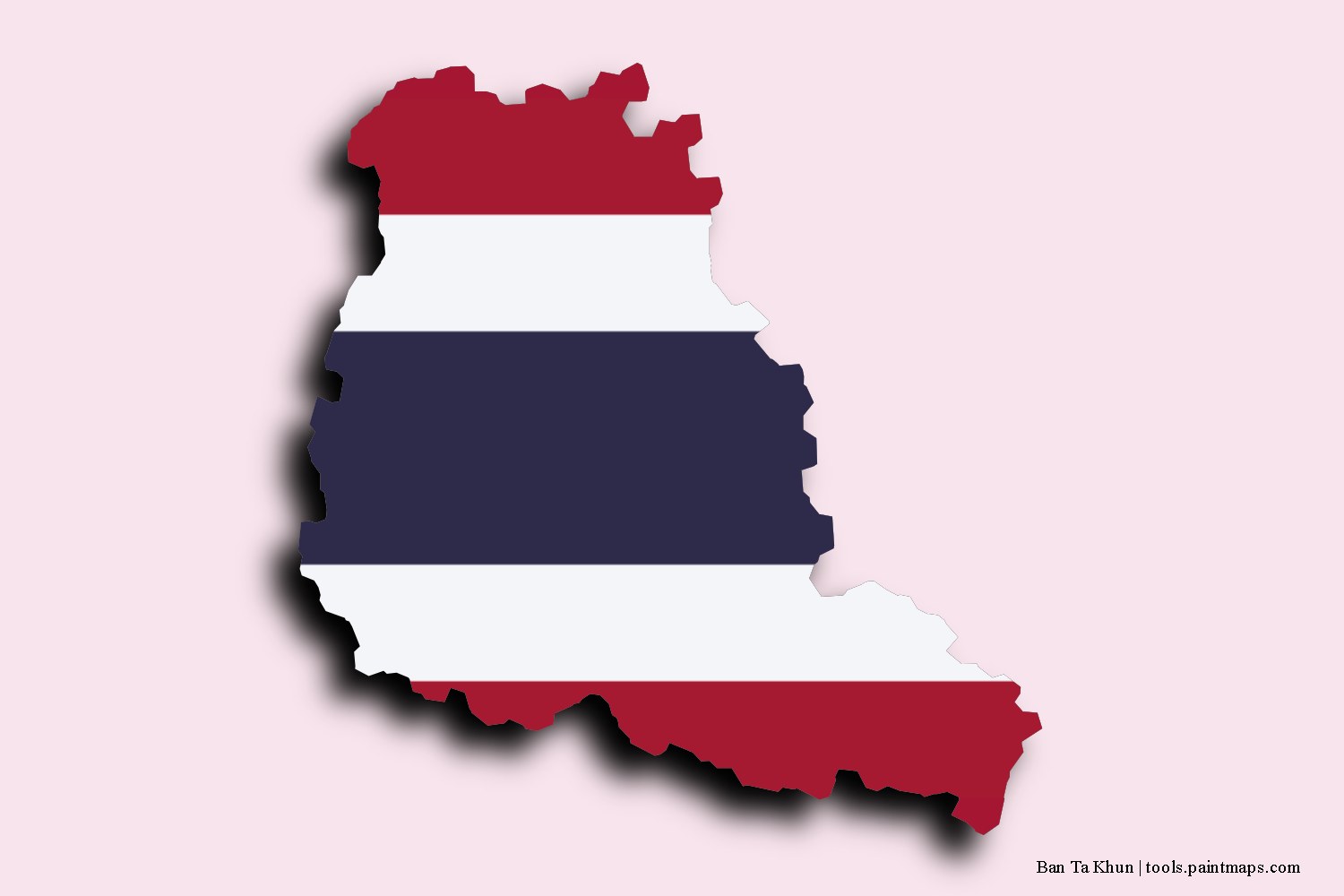 flag map of Ban Ta Khun with 3D shadow effect