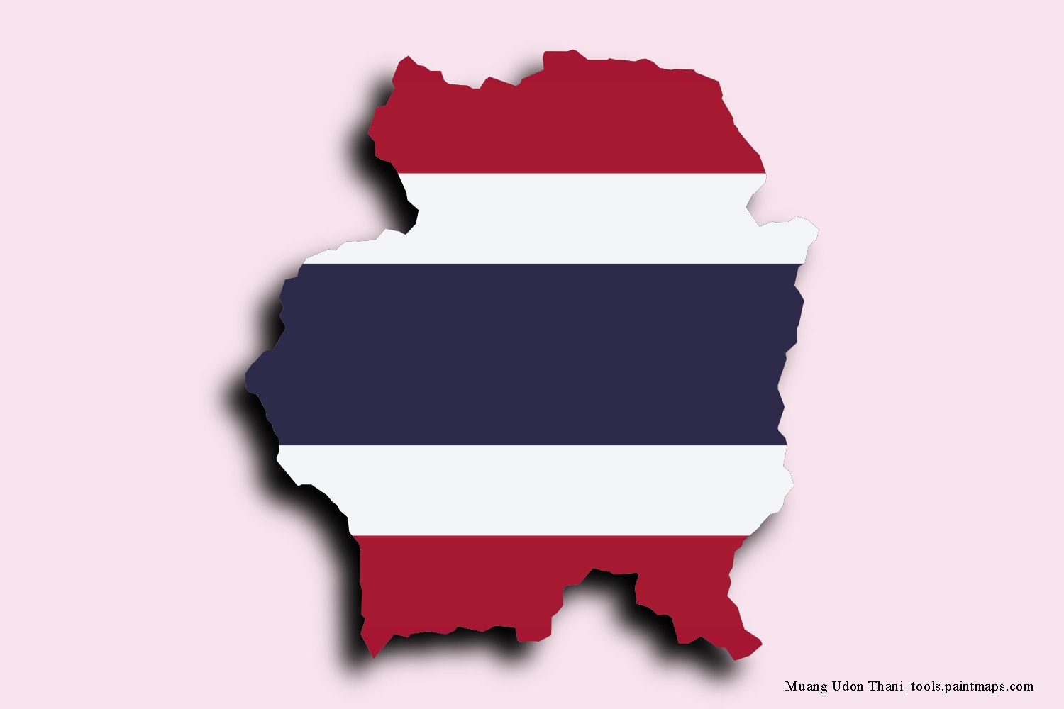 flag map of Udon Thani with 3D shadow effect