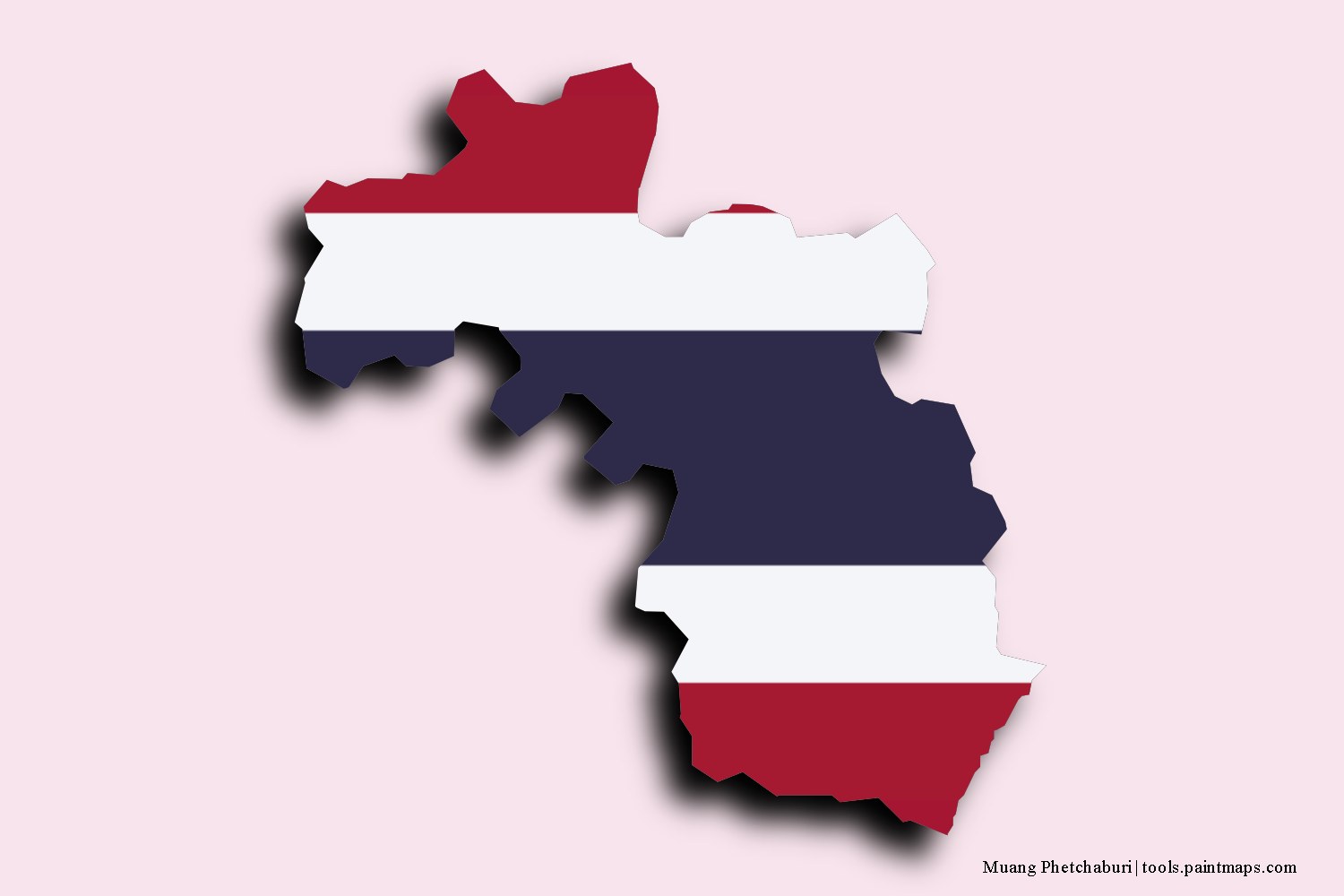 flag map of Phetchaburi with 3D shadow effect