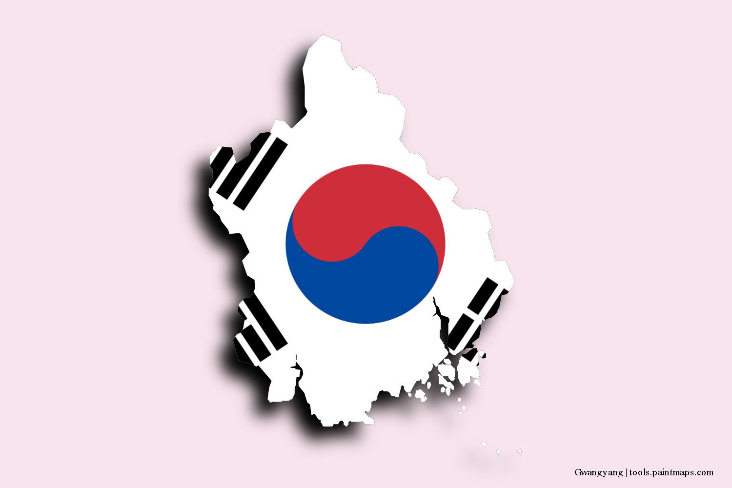 Mapa de la bandera de Gwangyang con efecto de sombra 3D