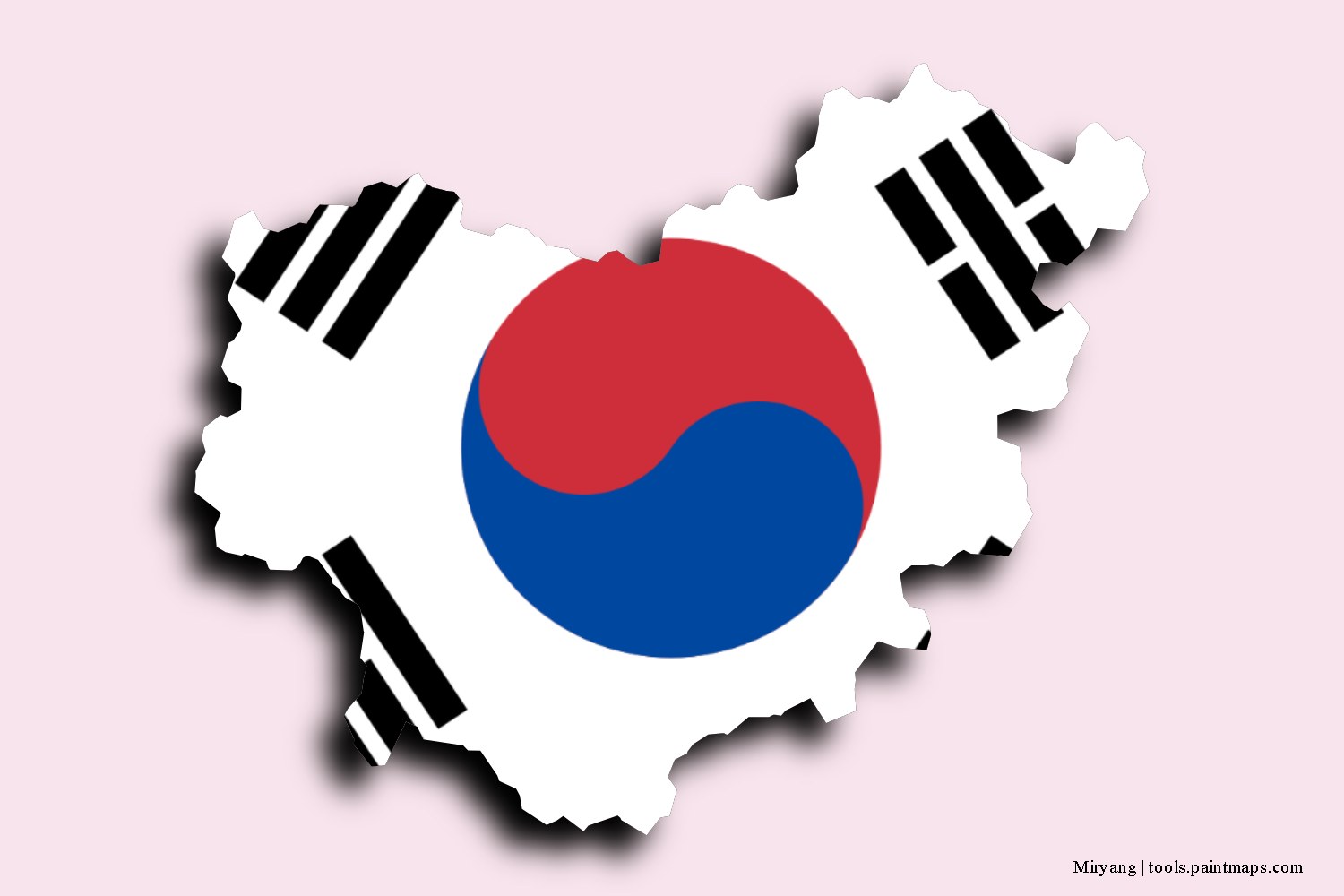 flag map of Miryang with 3D shadow effect