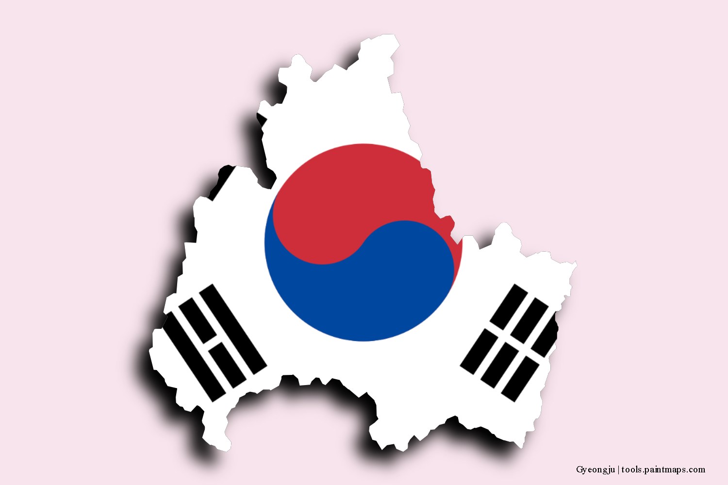 flag map of Gyeongju with 3D shadow effect