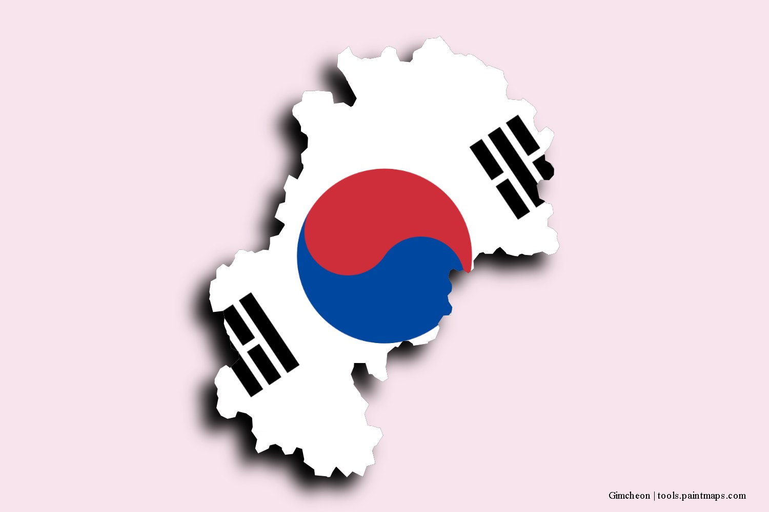 Mapa de la bandera de Gimcheon con efecto de sombra 3D