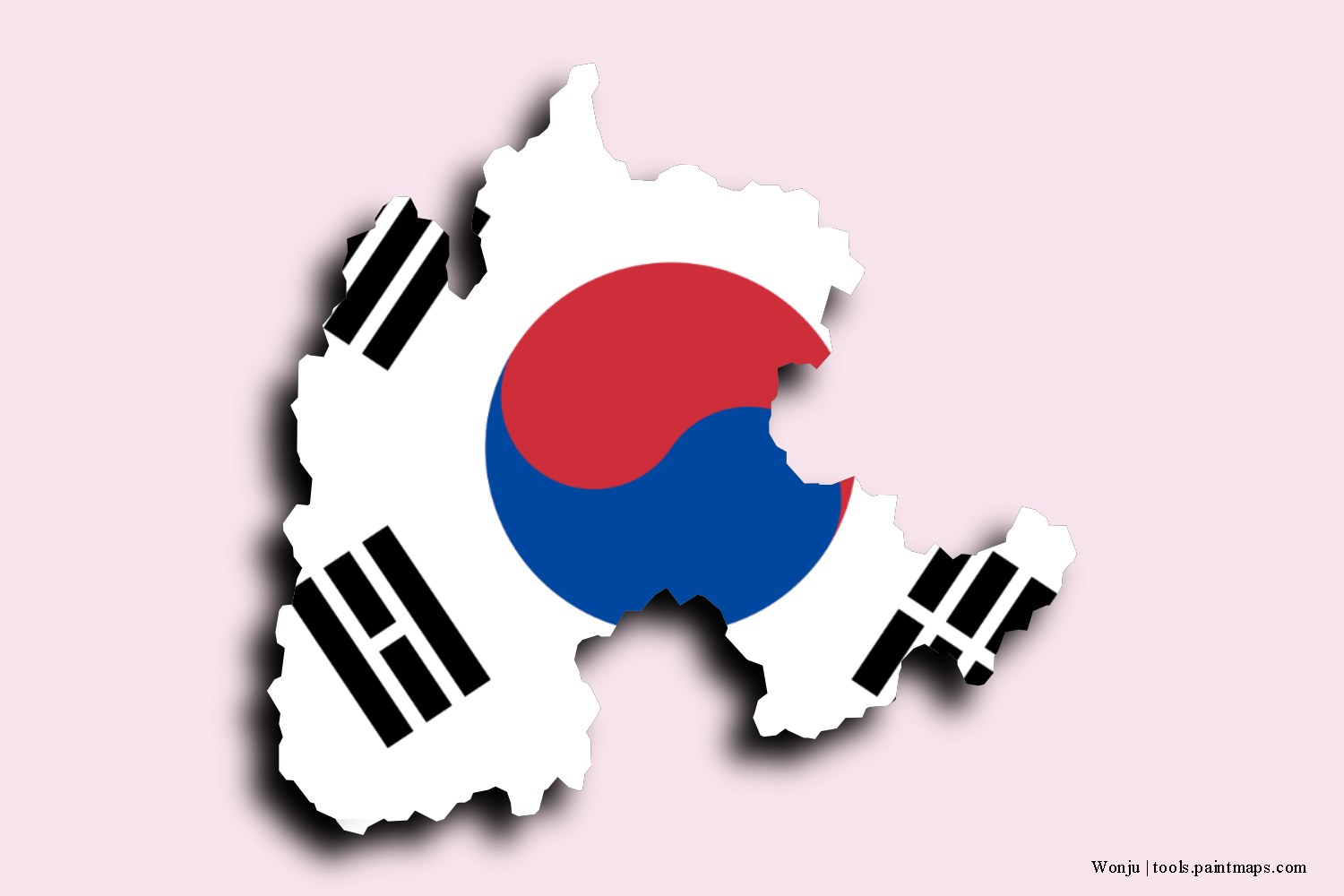 flag map of Wonju with 3D shadow effect