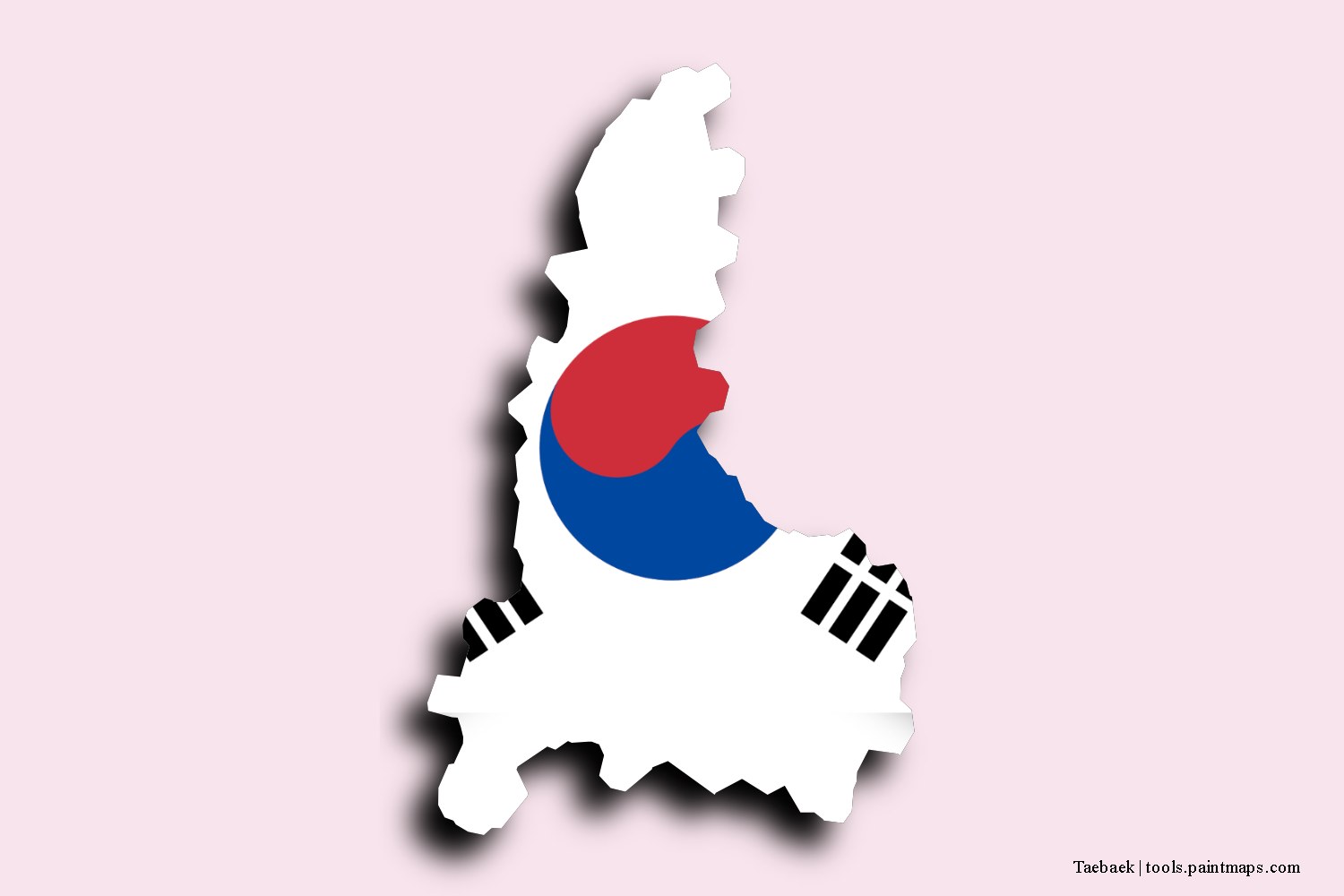 flag map of Taebaek with 3D shadow effect