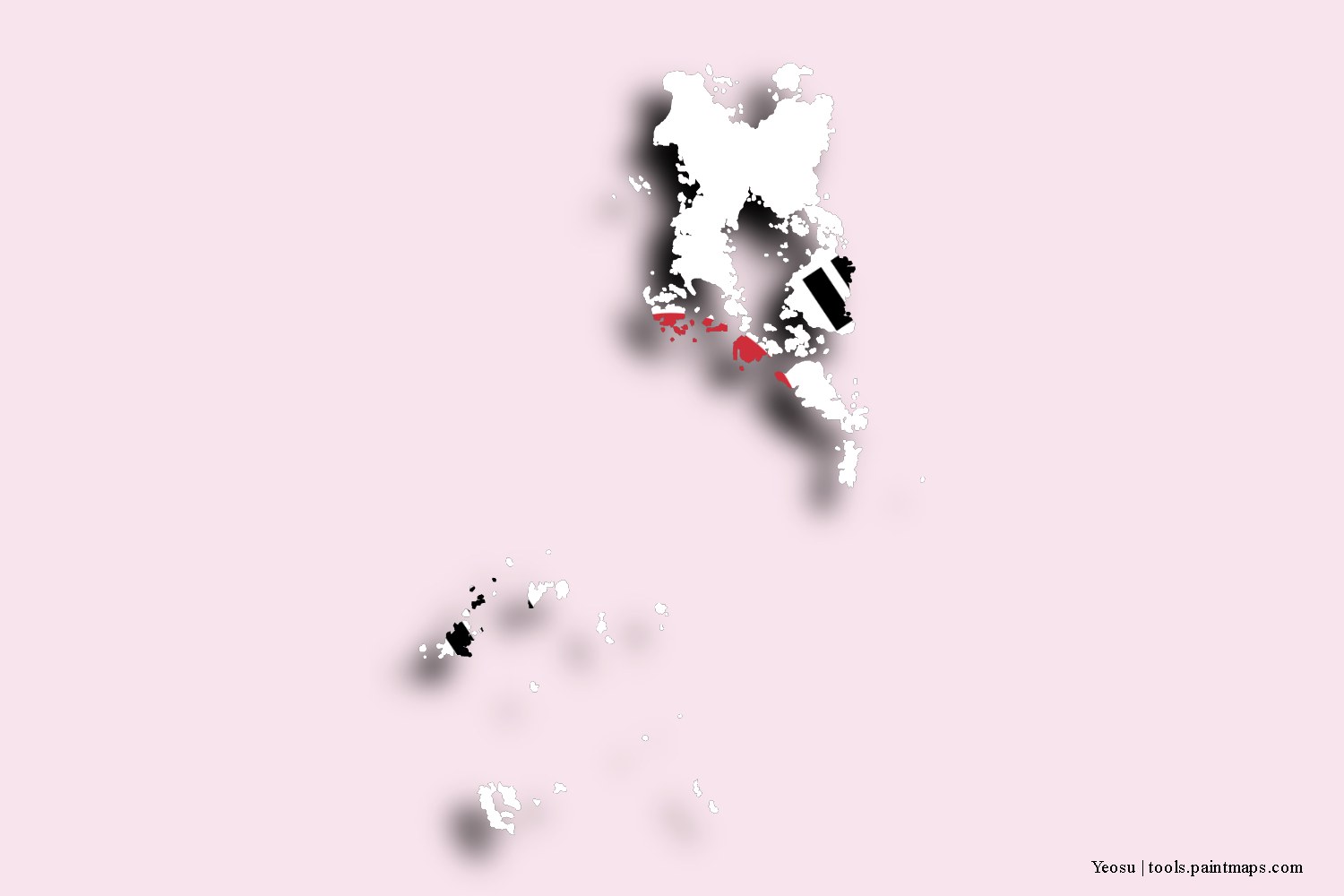 flag map of Yeosu with 3D shadow effect