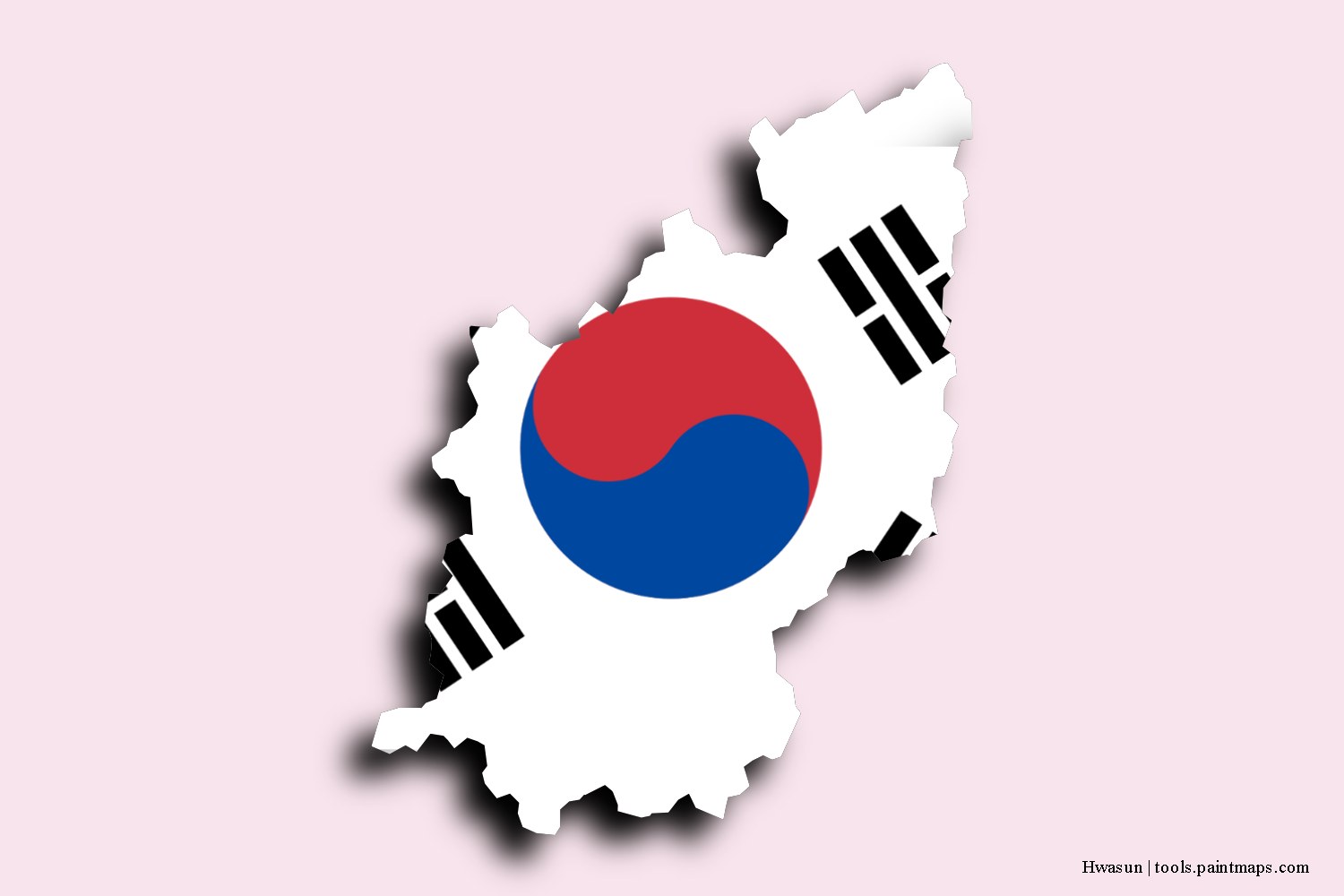 flag map of Hwasun with 3D shadow effect